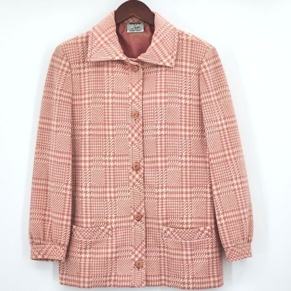 Bleyle for Hooper PeaCoat Womens 14 Pink Houndstooth 100% Virgin Wool Retro Glam - Picture 1 of 10